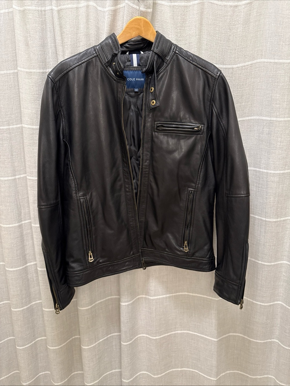 Cole Haan Black Leather Bomber Jacket